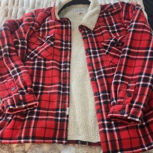 Red Plaid Sherpa-Lined Jacket